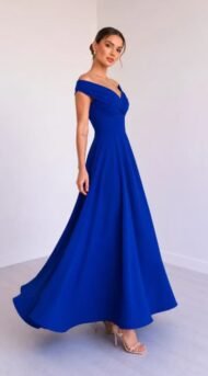 Women's long crepe dress with double collar and waist fastening, for special occasions - Image 2