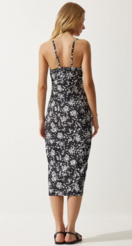 Women's white black floral dress with slit summer knit - Image 2