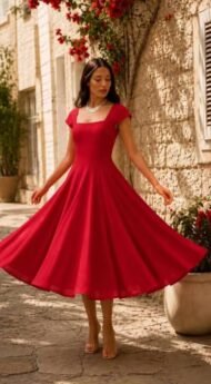 Red colorful short-sleeved dress - Image 2