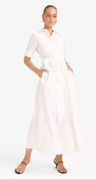 cotton poplin collar shirt with tie detail and short sleeve midi dress - Image 2