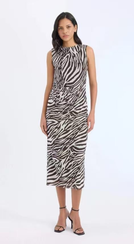 4278a18a569588af48eda229f34a67f1.jpg Bodycon Dress with Half Turtleneck, Zebra Print, Sleeveless Tulle Midi Dress - Image 1