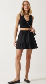 Women's Mini Flounce Skirt in Black - Image 2