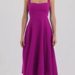 Double Dress with Square Collar Midi Length