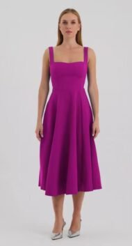 Double Dress with Square Collar Midi Length