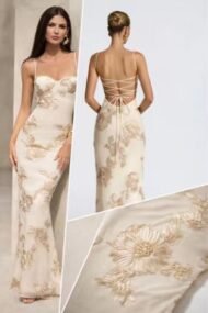 Dress with embossed floral embroidery. - Image 2