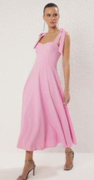 Pink Strapless A-line Lace Detailed Woven Evening Dress Graduation Night Dress - Image 3