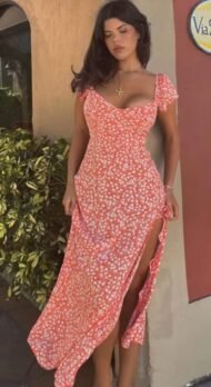 Long dress with orange pattern - Image 2