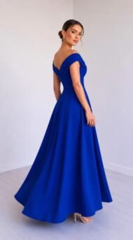 Women's long crepe dress with double collar and waist fastening, for special occasions - Image 3