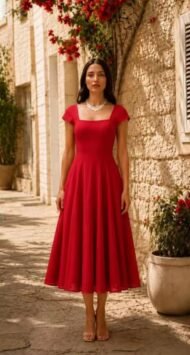Red colorful short-sleeved dress - Image 3