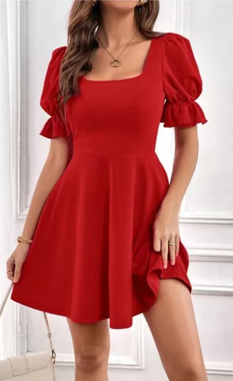 8f8fe8826839b46a7c63c11a9a151fb7.jpg Women's Mini Length Balloon Crepe Dress - Image 1