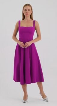 Double Dress with Square Collar Midi Length - Image 2