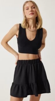 Women's Mini Flounce Skirt in Black - Image 3