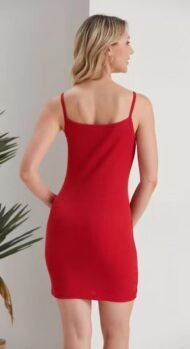 Red Mini Camisole - Women's Dress with Lace - Image 3