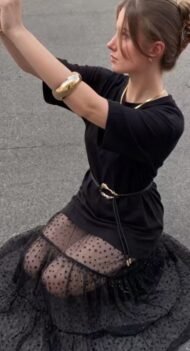 Women's oversized Lunéra t-shirt dress with black lace detail and belt accessory - Image 2