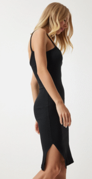 Women's Knitted Black Dress with Slit - Image 4