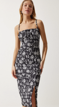 Women's white black floral dress with slit summer knit - Image 4