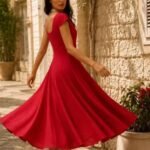 Red colorful short-sleeved dress