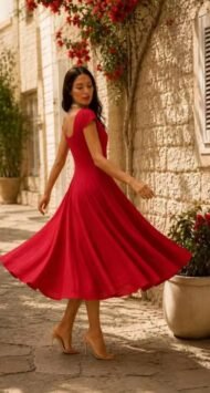 Red colorful short-sleeved dress