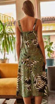 Women's dress with large palm pattern with green zipper - Image 2